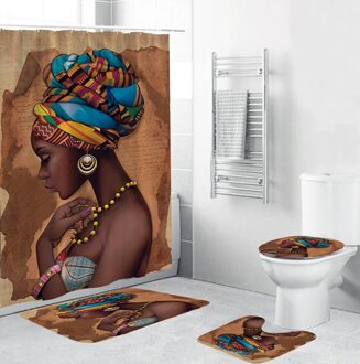 Afro-amerikaanse Vrouwen Douchegordijnen Polyester Waterdicht Afro Badkamer Gordijn Set Anti-Skid Tapijten Wc Deksel Cover Badmat 4 stk
