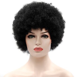 Afro Pruik Heren Krullend Haar Bruine Synthetische Retro Pruiken Voor Vrouwen Pluizige Pruiken Voor Vrouwen Zwart Haar #1B