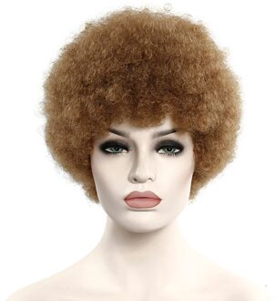 Afro Pruik Heren Krullend Haar Bruine Synthetische Retro Pruiken Voor Vrouwen Pluizige Pruiken Voor Vrouwen Zwart Haar #27