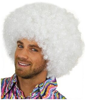 Afropruik - wit - krullenpruik - heren - verkleed pruik - Carnaval