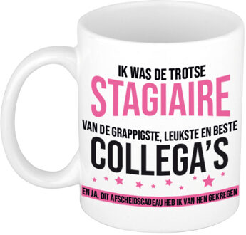 Afscheidscadeau mok / beker wit ik was de trotse stagiaire van de grappigste, leukste en beste collegas 300 ml - feest m