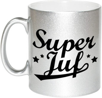 Afscheidscadeau Super juf zilveren beker / mok bedankt 330 ml - feest mokken Zilverkleurig