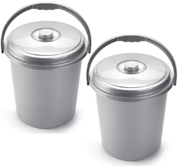 afsluitbare afvalemmer met deksel - 2x stuks - zilver - 21 liter - kunststof - luier em