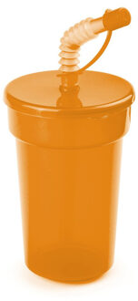 Afsluitbare drinkbeker oranje 400 ml met rietje