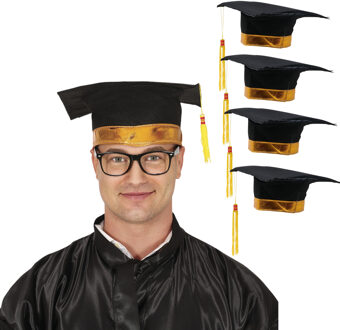 Afstudeer/geslaagd hoedje - 10x - zwart/goud - diploma gehaald - doctoraal hoed voor studenten