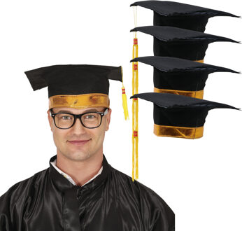 Afstudeer/geslaagd hoedje - 20x - zwart/goud - diploma gehaald - doctoraal hoed voor studenten