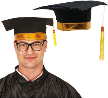 Afstudeer/geslaagd hoedje - 4x - zwart/goud - diploma gehaald - doctoraal hoed voor studenten