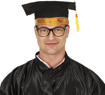 Afstudeer/geslaagd hoedje - zwart/goud - diploma gehaald - doctoraal hoed voor studenten