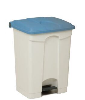Afvalbak Met Pedaal – 70 Liter, Wit Met Blauw Deksel