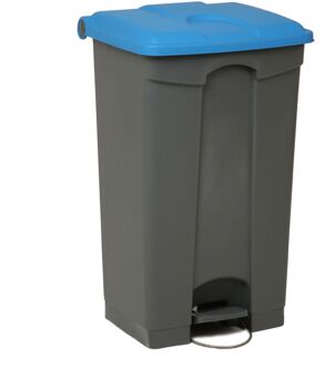 Afvalbak Met Pedaal – 90 Liter, Grijs Met Blauw Deksel