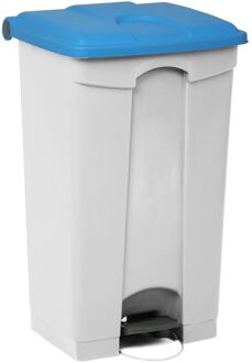 Afvalbak Met Pedaal – 90 Liter, Wit Met Blauw Deksel