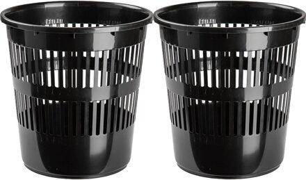 Afvalbak/vuilnisbak/kantoor prullenbak - 2x stuks - plastic - antraciet - 28 cm