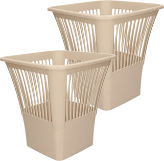 Afvalbak/vuilnisbak/kantoor prullenbak - 2x stuks - plastic - beige - 30 cm