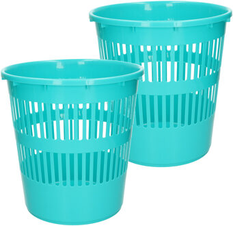 Afvalbak/vuilnisbak/kantoor prullenbak - 2x stuks - plastic - blauw - 28 cm