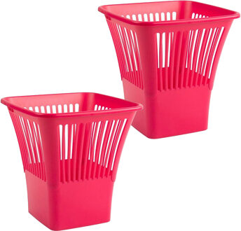 Afvalbak/vuilnisbak/kantoor prullenbak - 2x stuks - plastic - fuchsia roze - 30 cm