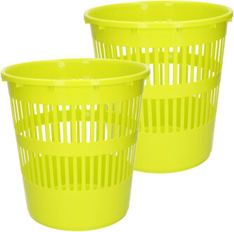 Afvalbak/vuilnisbak/kantoor prullenbak - 2x stuks - plastic - groen - 28 cm