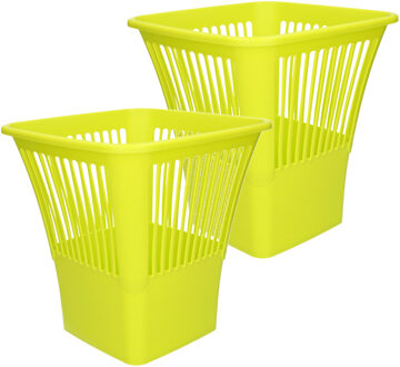 Afvalbak/vuilnisbak/kantoor prullenbak - 2x stuks - plastic - groen - 30 cm