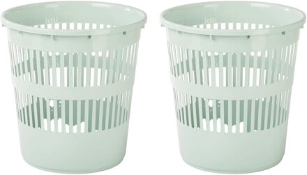 Afvalbak/vuilnisbak/kantoor prullenbak - 2x stuks - plastic - mintgroen - 28 cm