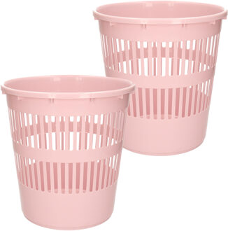 Afvalbak/vuilnisbak/kantoor prullenbak - 2x stuks - plastic - roze - 28 cm