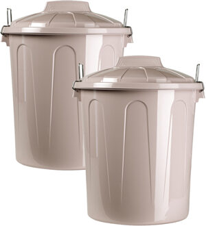 afvalemmer - 2x - beige - 21L - kunststof - H42 cm - met deksel