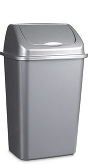 Afvalemmer - 30 liter - zilver - met klep deksel - 34 x 27 x 58 cm - kunststof
