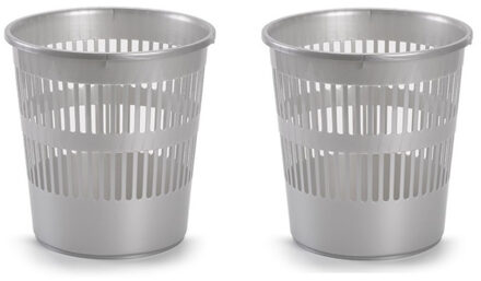 Afvalemmer - 3x stuks - 10L - 28 cm - kunststof - zilverkleurig