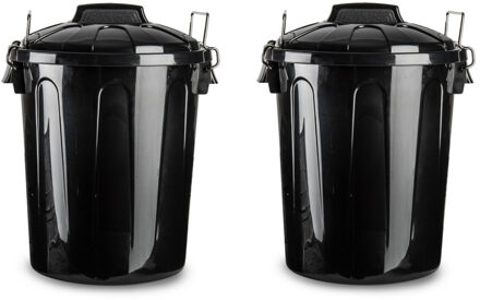 Afvalemmer met deksel - 2x - zwart - 21L - kunststof - 42,5 cm