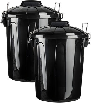 Afvalemmer met deksel - 2x - zwart - 21L - kunststof - 42,5 cm