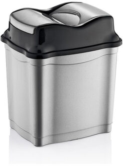Afvalemmer/vuilnisbak - zilver/zwart - met deksel - 9 liter - BPA vrij - 19 x 26 x 32 cm