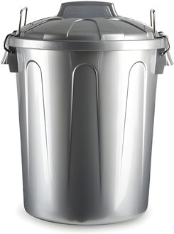 afvalemmer - zilver - 21L - kunststof - H42 cm - met deksel