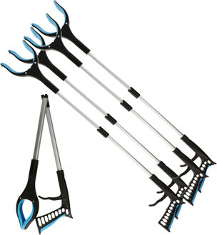 Afvalgrijper/grijptang - 8x - opvouwbaar - 81 cm - aluminium/kunststof - magnetische grip kaak