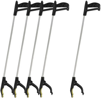 Afvalgrijper met klemgreep - 5x - 77 cm - grijphulp - afvalprikker - zwart/zilver - opruimen - schoo