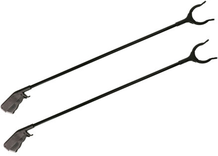 Afvalgrijper/vuilnisgrijper - 2x - zwart - lange steel - 83 cm - zonder te bukken - oppaktang