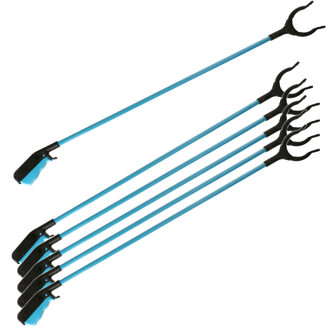 Afvalgrijper/vuilnisgrijper - 6x - blauw - lange steel - 83 cm - zonder te bukken - oppaktang