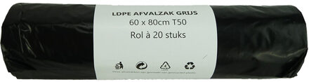 Afvalzak 60L grijs 20 stuks op rol