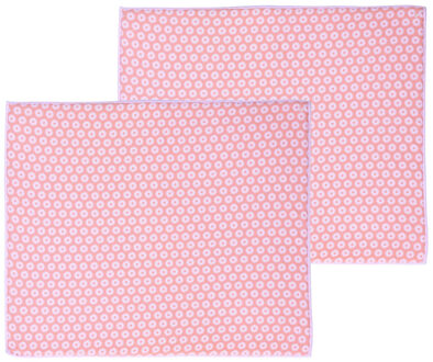 Afwas afdruipmat keuken - 2x - absorberend - microvezel - roze bloem - 40 x 48 cm
