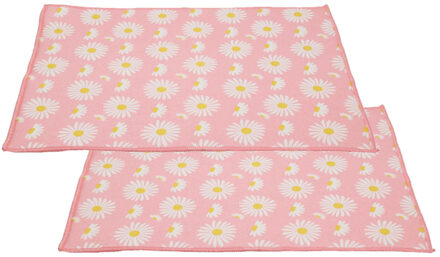 Afwas afdruipmat keuken - 2x - absorberend- microvezel - roze bloemen - 40 x 48 cm