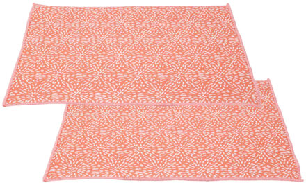 Afwas afdruipmat keuken - 2x - absorberend- microvezel - zalmroze dessin - 40 x 48 cm