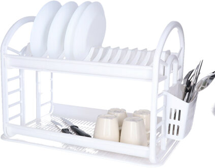 Afwas afdruiprek 2-Laags - wit - 51 x 28 x 35 cm - Afwasrek - kunststof - afwassen en drogen