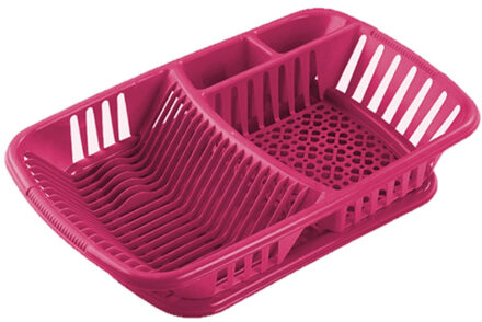 Afwas afdruiprek fuchsia roze met lekbak 52 x 33 x 11 cm - Afdruiprekken