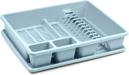 Afwas afdruiprek - ijsblauw - kunststof - 48 x 38 x 9 cm - met lekbak