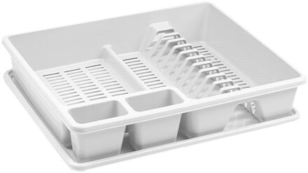 Afwas afdruiprek - ivoor wit - kunststof - 48 x 38 x 9 cm - met lekbak