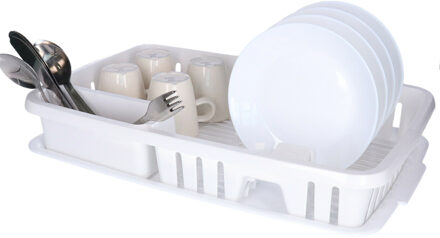 Afwas afdruiprek met lekbak - wit - kunststof - 30 x 46 x 9 cm - afwassen en drogen