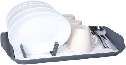 Afwas afdruiprek met lekbak - wit/zwart - kunststof - 32 x 42 x 4 cm - afwassen en drogen