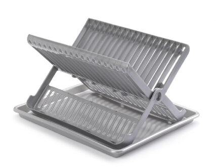 Afwas afdruiprek met lekbak - zilver - kunststof - 37 x 33 x 21 cm