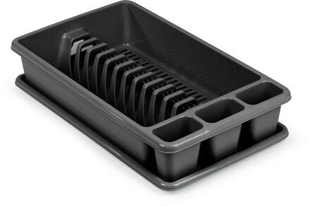 Afwas afdruiprek met lekbak - zwart - kunststof - 45 x 26 x 9 cm