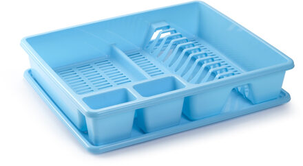 Afwas afdruiprek - turquiose blauw - kunststof - 48 x 38 x 9 cm - met lekbak