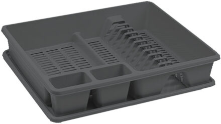 Afwas afdruiprek - zwart - kunststof - 48 x 38 x 9 cm - met lekbak