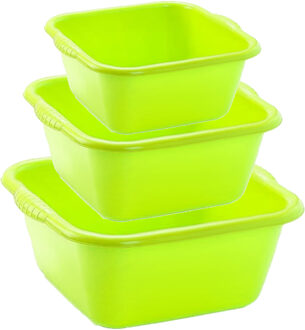 afwas teiltjes set - 3x stuks - kunststof - groen - in 3 formaten - 10 - 15 - 20 Liter