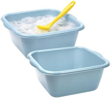 Afwasbak teil - 2x - 10 liter - licht blauw - kunststof - 36 x 34 x 14,5 cm